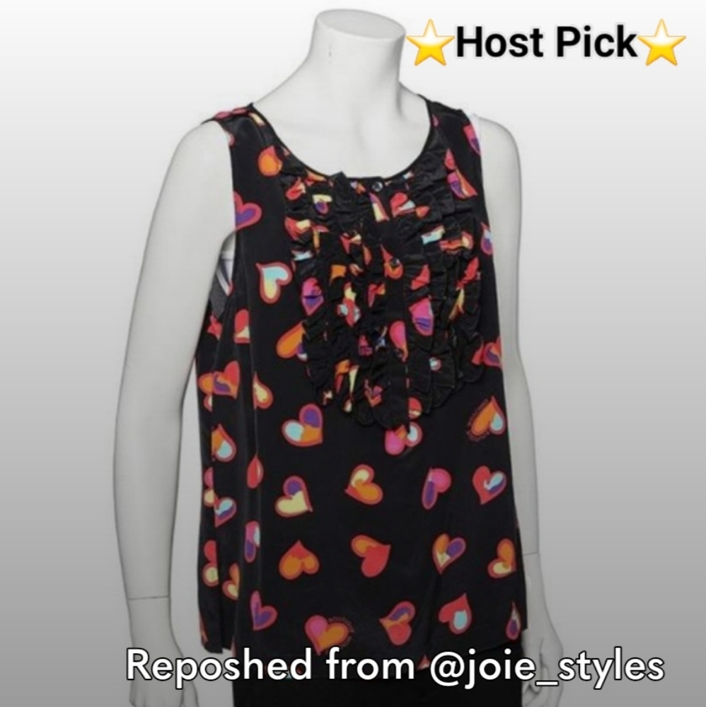 Boutique Moschino Black Heart Print Silk Top ⭐️Host Pick ⭐️